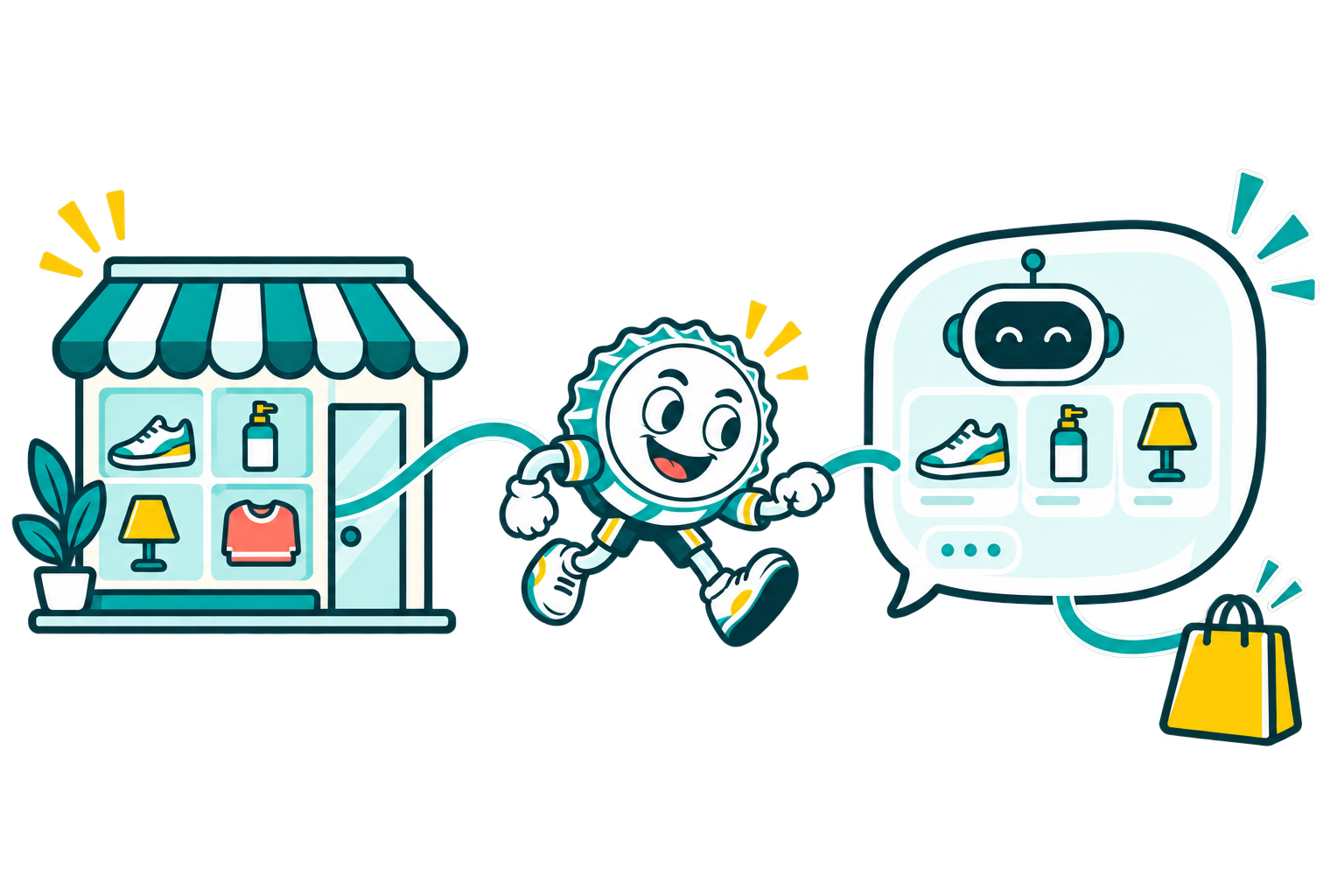An existing online store connected by Uncap to an AI shopping conversation and checkout