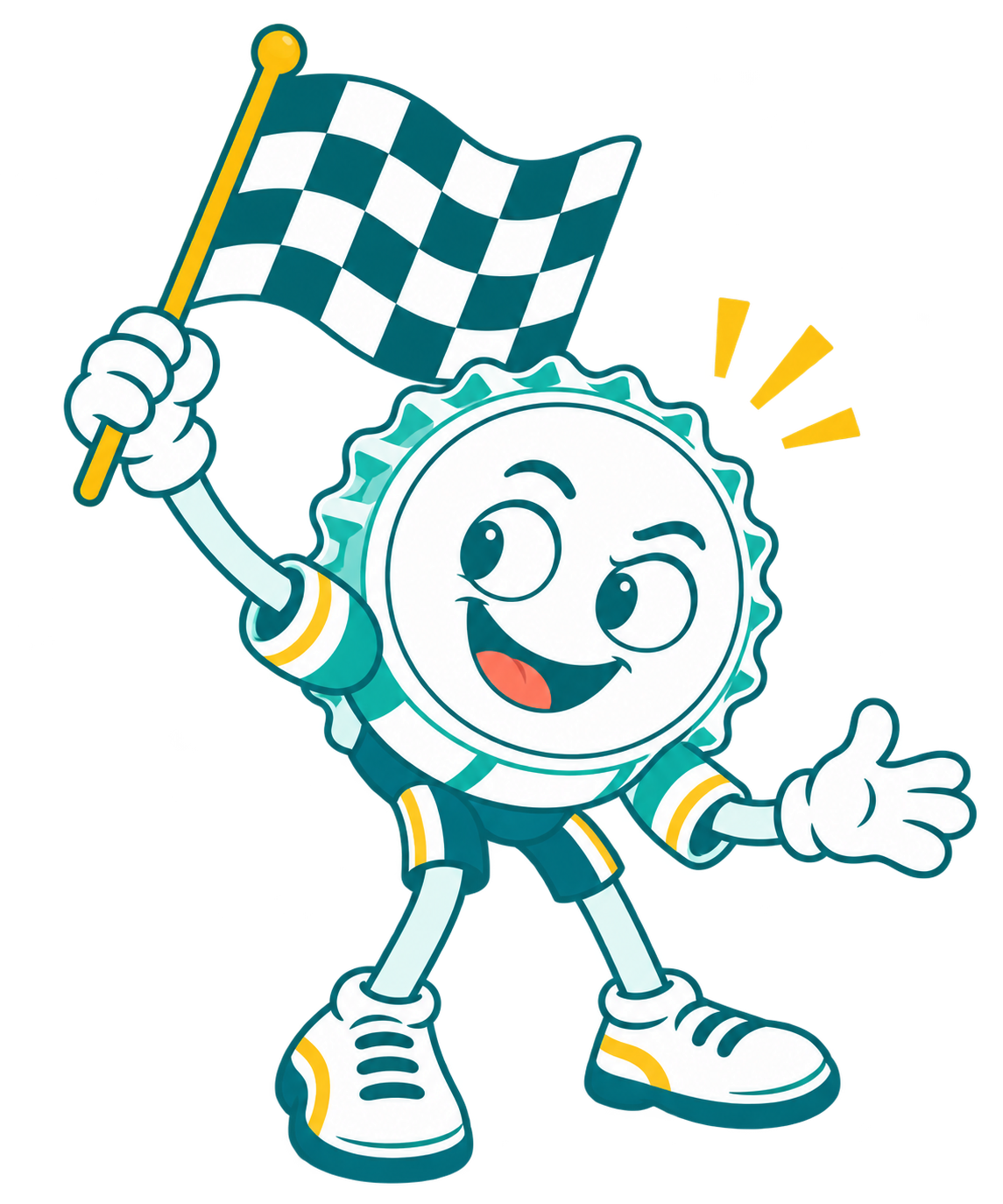 Cappy waving a checkered race flag